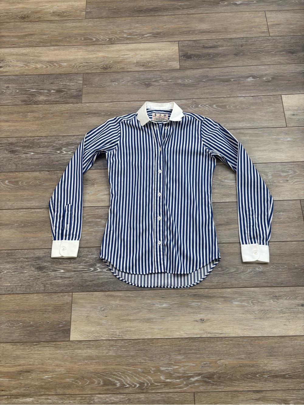 Kiel James Patrick Scallop Oxford Shirt Sz XS Striped Nautical Office Preppy